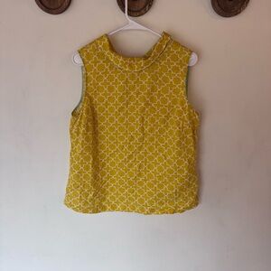 Boden Mustard yellow Geometric linen sleeveless button back Tank Top blouse 14